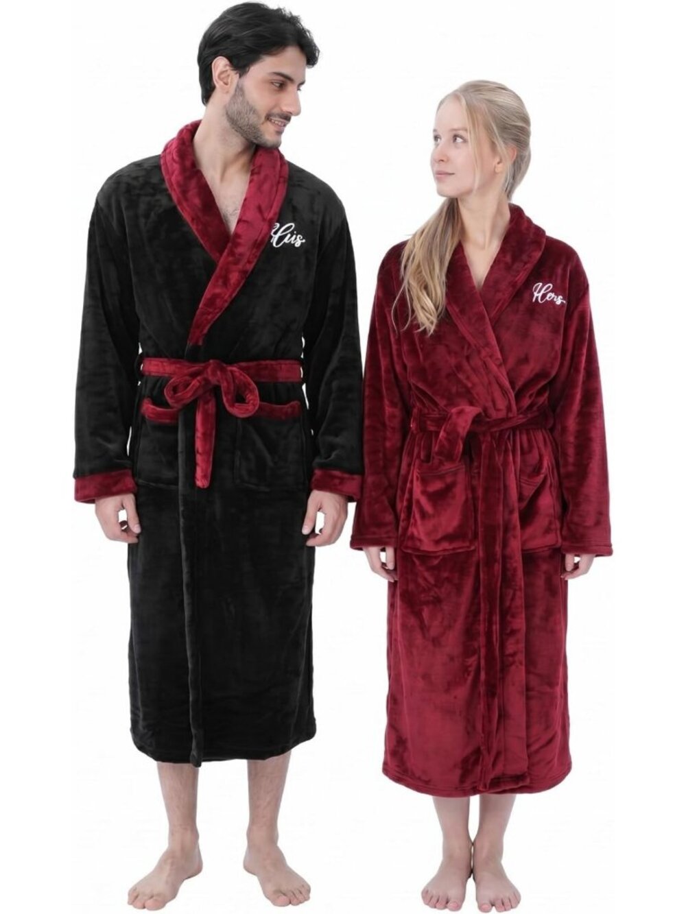Cozy Matching Flannel Bathrobes for Couples - 2 Pack His and Hers Set
